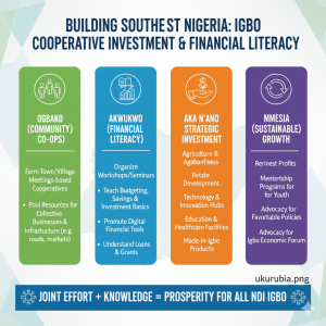 Generate with accurate english a professional and unique infographic logo for "discover how ndi igbo can transform southeast nigeria through collective investment, financial education, and trust-based development. a case study in regional wealth creation and self-reliance."